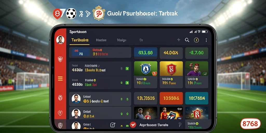 Tampilan utama aplikasi 8768 dengan fitur taruhan Sportsbook.