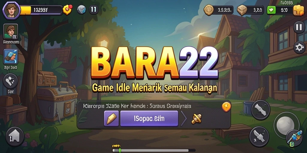 Screenshot gameplay BARA22 yang menunjukkan kemajuan karakter Idle.