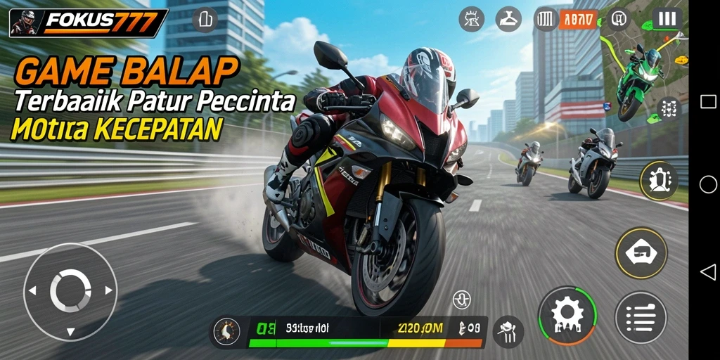 Tampilan gameplay balap motor yang seru dan mendebarkan.