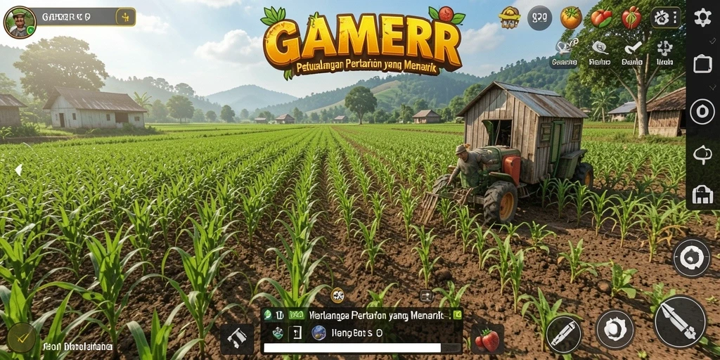 Tampilan menarik dari gameplay GAMERP yang penuh warna dan aktivitas bertani.