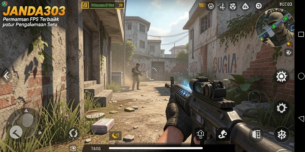 Screenshot gameplay seru dari JANDA303 menampilkan aksi menembak mendebarkan.
