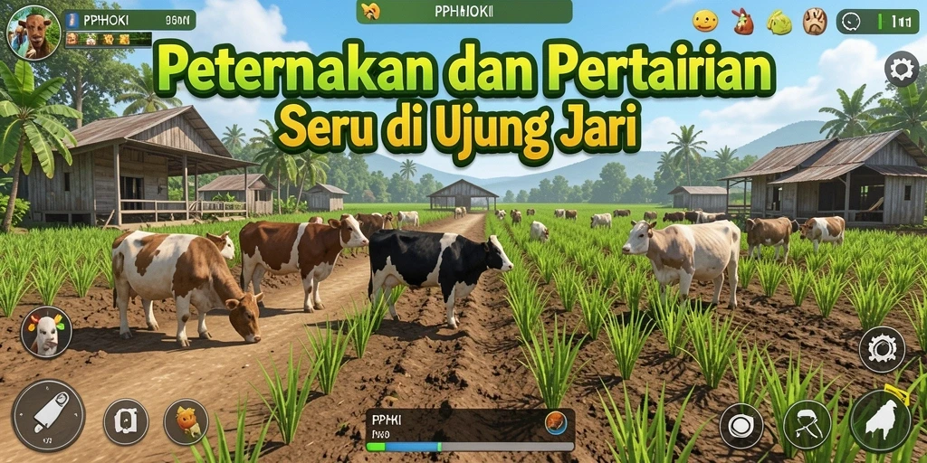 Tampilan gameplay PPHOKI menampilkan aktivitas pertanian yang menyenangkan.