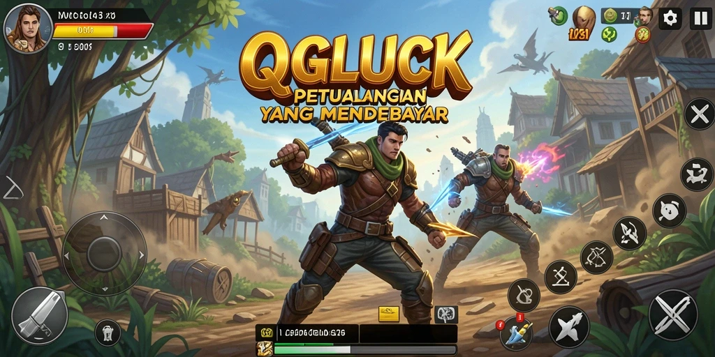 Screenshot gameplay QGLUCK menampilkan aksi pertempuran yang mendebarkan.