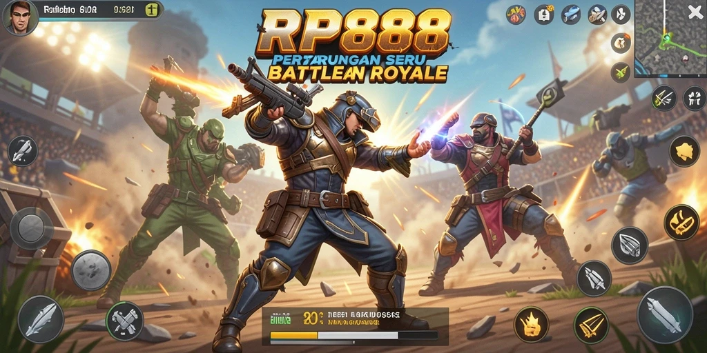 Screenshot utama RP888 menampilkan aksinya di medan perang Battle Royale.